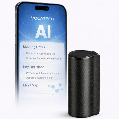 VOCATECH 128GB AI Voice Recorder – 80h Battery Life | Digital Dictaphone with App Control | AI Transcription & Summaries in 71 Languages | Audio Recorder for Lectures Meetings Calls
