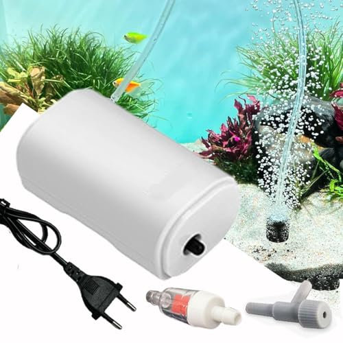25 Dezibel Aquarium Luftpumpe 200L/H Sauerstoffpumpe leistungsstarker Belüfter für Aquarien bis zu 100L Aquarium Luftsprudler Mit Zubehör