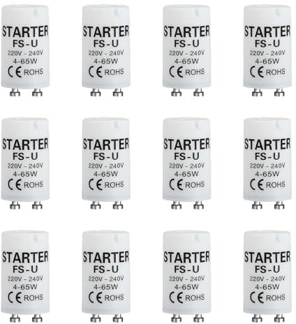 Vulcyxa 12 Pezzi Starter Neon, Reattore Neon, Starter per Lampade Fluorescenti 220-240V, Ignifugo e Sicuro Senza Piombo, Accensione Rapida e Stabile per Illuminazione Efficiente (4-65W)