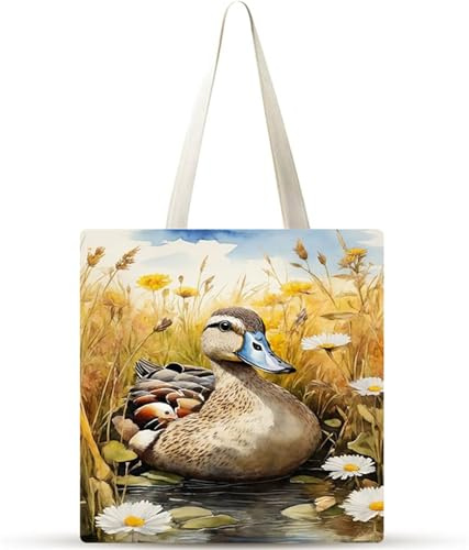 Cekog Paisaje de patos salvajes Bolsa de Lona 38x34cm Tote Bag sin Cremallera,juego de 1 Canvas Tote Bags para Mujer,Bolsa de Compras Plegable,Bolso de Mano Lavable para Compras,Vida Cotidiana,Viajes