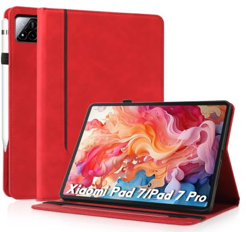 AsWant Funda para Xiaomi Mi Pad 7/7 Pro (11.2 Pulgadas), Modelo 2025 - Protectora TPU con Soporte/Cartera Funda Xiaomi Pad 7 (Rojo)