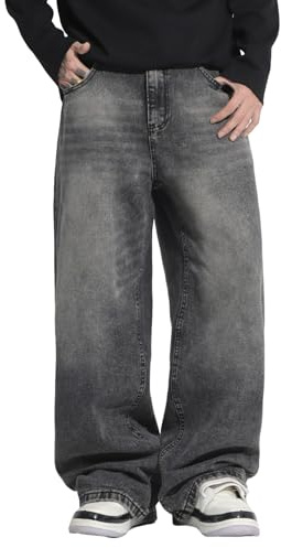 Zewool Vaqueros Hip Hop Rotos Holgados para Hombre Vaqueros Destruidos Desgastados Forma de Pierna Ancha Vaqueros Skater Y2K Pantalones de Denim, XXL