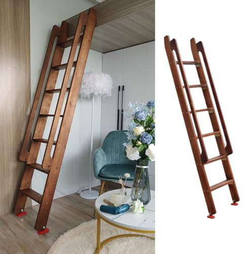 Brown Wooden Attic Ladder Easy-to-Use Indoor Emergency Escape Ladder for Garage Loft Basement & Window Includes Handrail - Ideal for Safe Access & Storage Solutions