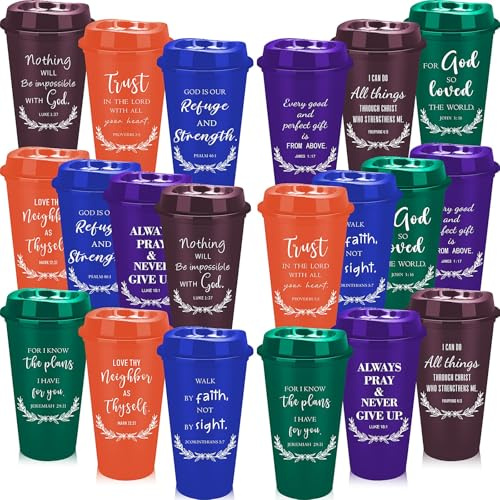 TESIN 40er Set Christliche Kaffeebecher aus Kunststoff, 470ml Mehrweg Coffee-to-Go Becher mit Deckel & Bibelversen - Ostergeschenke für Gemeinde & Mitarbeiter