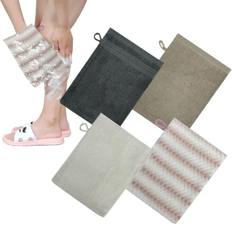 Qizeroty Mitaines De Lavage pour Le Corps, Gants de Toilette à Passant, 4 Pièces en Coton Lavable pour Main Visage Corps Homme Enfant Bébé Voyage