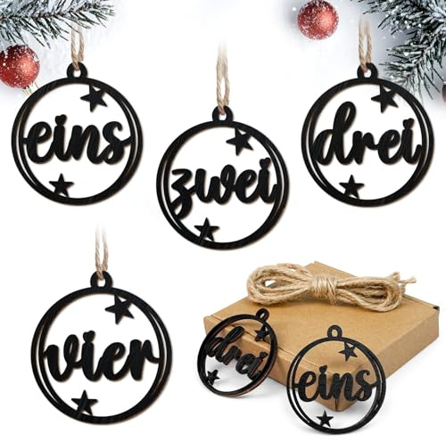 Adventskranz Zahlen, 4 Stück Deko Adventskranz Modern Holz Adventszahlen | Adventskranz Deko Schwarz Adventszahlen 1-4, Adventsdeko Schriftzug Weihnachtsanhänger Adventskranz für Kerzen Kerzenhalter