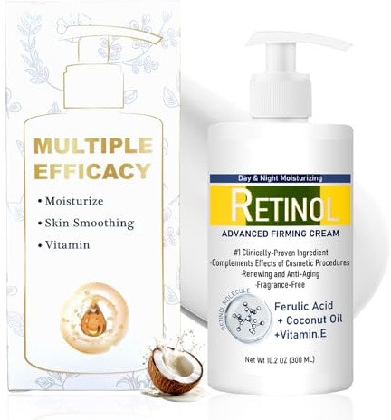 Retinol Body Lotion, Retinol Firming Cream for Loose Skin, Nourishing Skincare Body Cream with Cocount Oil and Vitamin E, Soothing Skin Moisturiser for Dry and Aging Skin (300ml)