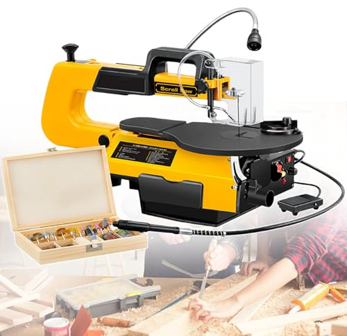 pealiritansemen Sega da Traforo Elettrica,con Lampada di Illuminazione Ausiliaria E Piano Inclinabile,Sega da Traforo per Legno da 16 Pollici,con Albero Flessibile E Pedale,per Lavorazione del Legno