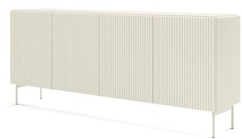 FURNLUX Muti Sideboard, Beige, MDF and Chipboard, 195 x 40 x 81 cm, 4 Doors with 8 Shelves, Modern Design, Living Room Storage