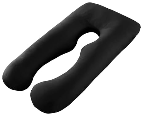 LxsNyvantic Schwangerschaftskissen U-Form, Body Pillow Für Schwangere & Seitenschläfer, Baumwollbezug 100%, Füllung Unterstützt Rücken Bauch Beine, Pflegefreundliche Konstruktion, Schwarz 70×130 cm