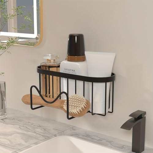Wemoralix Kitchen Sink Caddy - Stainless Steel Sponge Holder with M-Shaped Hooks, Ideal for Double Sinks, Black
