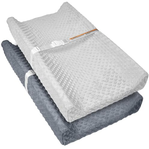 JVEOO 2 Pack Baby Changing Pad Covers, Super Soft Plush Dot Diaper Changing Table Covers Fit 32x16 Inch Changing Table Pad