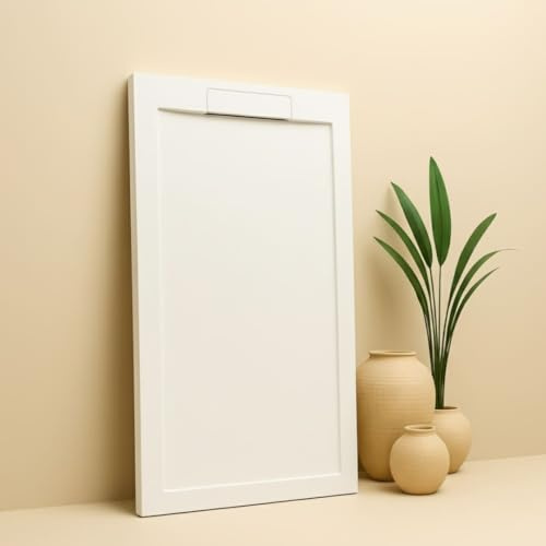 SOULHOME Plato de Ducha de Resina-Fibra Fuerte y Ultraligero - Textura Pizarra - BLANCO - 170x80- Extraplano - Incluye Válvula desagüe y Rejilla