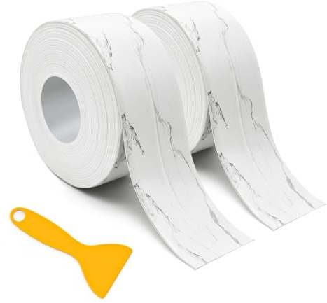 KAWAAN 2 Rollen Dichtungsband Selbstklebend, Fugendichtungsband, Dichtungsband Dusche, PVC Dichtungsstreifen Wasserdicht Klebeband, mit Schaber, Abdichtungsband für Küche, Toilette, Wandecke(5 Meter)