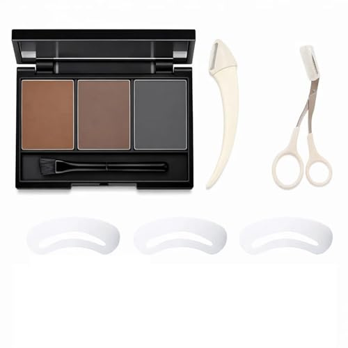 Eyebrow Powder, Eyebrow Powder Kit, 3-Color Brow Powders With 2 Grooming Tools And 3 Stencils, For Hair Dyeing, Touchup Makeup, Hairline and Facial Contouring