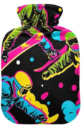 Bolsa de agua caliente con cubierta suave para calentar los pies, colorida bolsa de agua caliente para esquí para aliviar el dolor, pequeña
