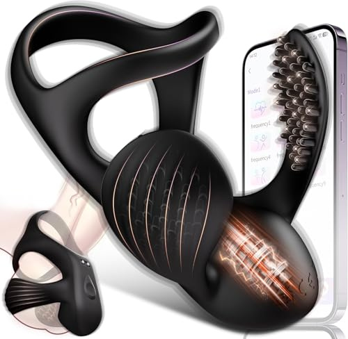 9 Vibration Modes Vibrating Cock Ring, 3 in 1 Silicone Penis Ring Vibrator | APP Control Male Sex Toy, Male Masturbator with Ball Wrap Design, Waterproof Testicles Stimulator