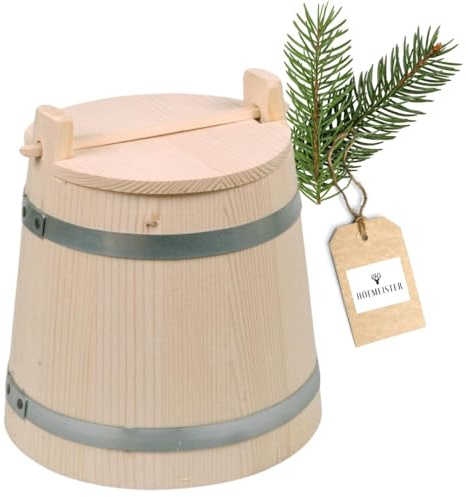 HOFMEISTER® Gärtopf Holz 5 Liter mit Deckel – Sauerkrauttopf und Gurkentopf zum Einlegen und Fermentieren von Gurken, Gemüse, Kimchi – Naturprodukt (1 Stück)