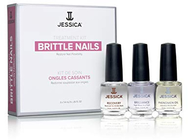 JESSICA Nail Strengthener and Repair Treatment for Brittle Nails, 3 Step Nailcare Kit with Cuticle Oil, Recovery Base, and Brilliance Top Coat, Clear, Fast Drying