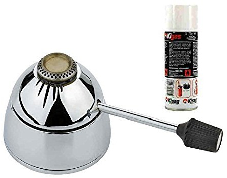 Spring Gasbrännare för Fondue Rechauds, polerat rostfritt stål, steglöst justerbar, påfyllningsbar Kigas ersättningsflaska 400 ml