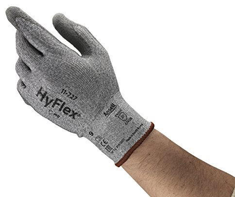 Hyflex Ansell 11-727 Schnittschutz Arbeitshandschuhe, Abriebfest und Erweiterte Griffsicherheit, Industrie und Mechaniker Handschuhe, Waschbar, Grau, Größe L (12 Paar)
