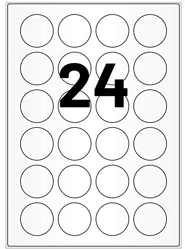 Wetterfeste Folienetiketten auf A4 Bogen, weiß - Ø 40 mm - 2.400 Polyester Etiketten auf 100 Blatt, selbstklebende PET Aufkleber, matt