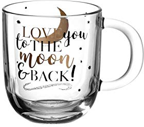 Leonardo Emozione Geschenk Tasse Love you, 1 Stück, spülmaschinengeeignete Glas-Tasse, Tee-Tasse mit Mond Motiv und Schriftzug, 400 ml, 046450