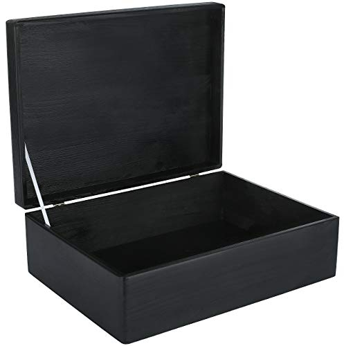 Creative Deco XL Große Schwarze Holzkiste mit Deckel | 40x30x14 cm (+/- 1cm) | Erinnerungsbox Baby Holzbox mit Deckel Lackiert Kasten | Für Dokumente, Spielzeuge, Weihnachten | ROH & UNGESCHLIFFEN
