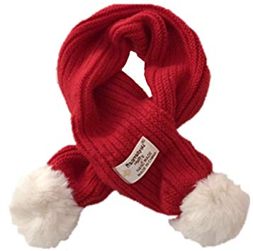Weiqiao® Kinder-Schal aus Strick, wärmt den Winter, Dekoration, Kawaii, Bommelzubehör für Geschenk Mädchen Weihnachten Gr. Einheitsgröße, rot