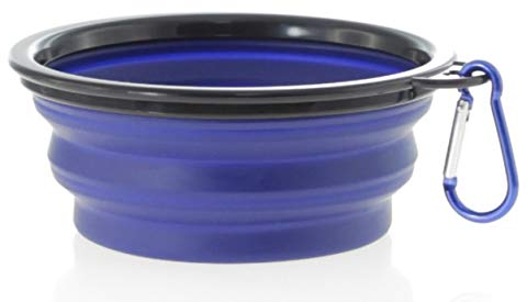 Bowl Plegable para Perros y Gatos - Comedero para Mascotas - Recipiente Portátil para Viajes - Cuenco de Agua Portable con Gancho de Metal Fácil de Llevar - Comedero y Bebedero (Azul)