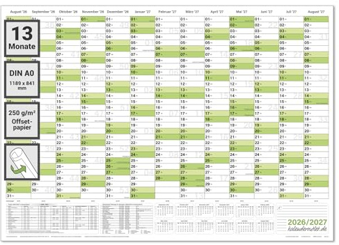 Kalenderoutlet Schulwandkalender 2026/2027 DIN A1 quer | Schuljahreskalender XXL, Schulkalender für Lehrer und Schüler, großer Wandplaner, gerollt, auf deutsch