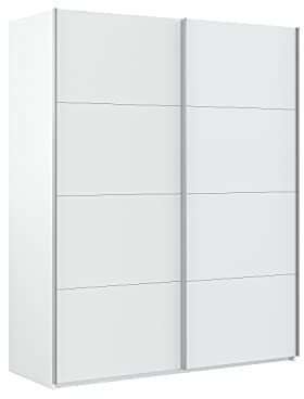 Dmora - Garde-robe 2 portes Ponce, Armoire de chambre, Armoire avec tringle à vêtements et 2 étagères, 150x60h200 cm, Blanc brillant