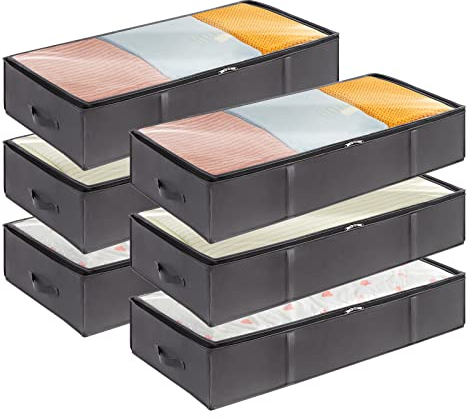 Lifewit 95L Aufbewahrungstasche, Unterbettkommode, 6 Stück Transporttasche, Umzugstaschen, Aufbewahrungsbox mit deckel, Faltbare Kleidung Aufbewahrung für Bettdecken Kleidung, Grau