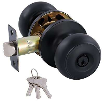GITRANG Mattschwarze Türknäufe für den Innenbereich, mit Schlüssel, für Eingang, Schlafzimmer, Türknäufe mit Schloss, flacher Kugelgriff, Schloss-Sets