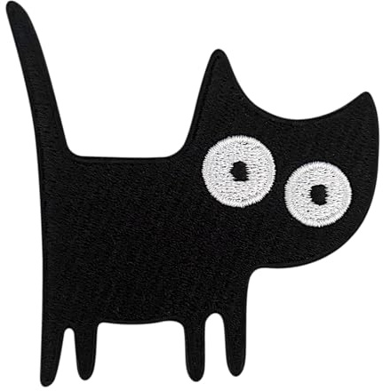 Urbanski Patch Schwarze Katze mit aufgestelltem Schwanz zum Aufbügeln 7 x 6,5 cm | Aufnäher Applikation Bügelbild