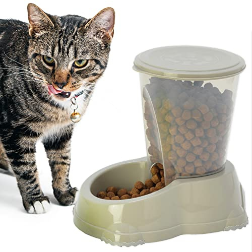 CAT CENTRE Gravity Feeder Cat Bowl 1.5L Dry Food Biscuits Dispenser Grey | Automatic self-dispensing kitten feeder, travel cat food tray, pet safe plastic, dishwasher friendly