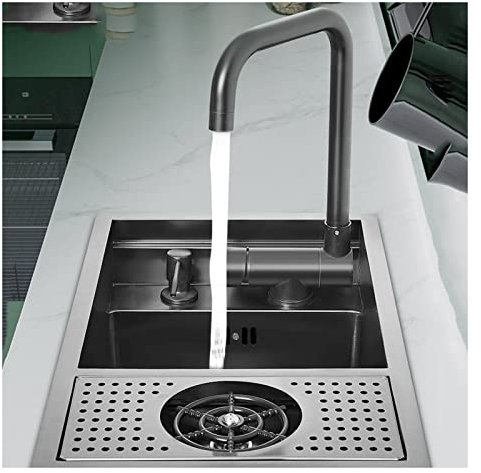 Cuisine Nano Noir King Kong En Acier Évier, Lavabo Caché Simple Petite Fenêtre Avant, Evier Avec Rince Verre,avec Robinet Rétractable, Évier Invisible Pour Bar Pour Cuisine De Bar De Restaurant (Colo