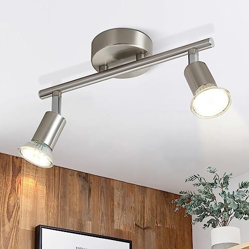 Glitzerlife LED Deckenstrahler 2 Flammig Flurlampe Deckenlampe GU10 | Deckenleuchte Modern Deckenspot Schwenkbar 330° Strahler Inne Silber für Flur Schlafzimmer Küche Ohne Leuchtmittel