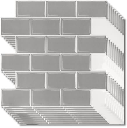 SUBTLETY 3D PVC Wandpaneele Abziehen & Aufkleben Klebefliesen 30x30cm Selbstklebend Fliesenaufkleber 10 Stück Spritzschutz Biberschwanzfliesen-Optik Klebefliesen für Küche Bad Büro (Grau)