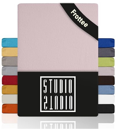 STUDIO Basic Frottee Spannbettlaken 180x200cm – weiches Frottee-Spannbetttuch aus 80 % Baumwolle & 20 % Polyester – Puder – Öko-Tex Zertifiziert, bügelfrei & elastisch – für Matratzen 15–25cm