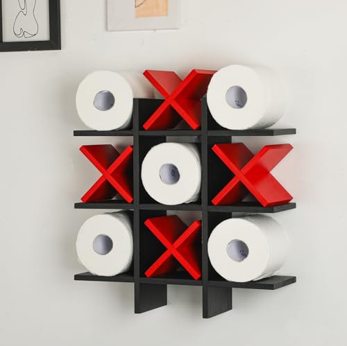 Weysat Tic Tac Toe Toilettenpapierhalter, Ständer, Badezimmer, Wanddekoration, rustikale Holzaufbewahrung, freistehend, wandmontierte Regale, Dekoration für Toilettenpapier, Bauernhaus | Rustikale Tic Tac Toe Toilette aus Holz zum Aufhängen, freistehend, wandmontierte Regale, Dekoration für Toilettenpapier