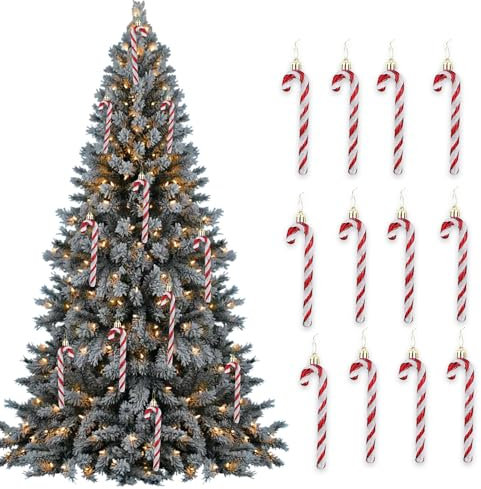 12Pack Christmas Glitter Candy Cane, Twisted Crutch Canes Christmas Tree Pendant Hanging Decoration for Xmas Gift Home Party Ornaments (Red)