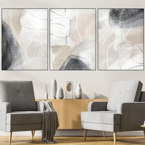 VTRXEG Tableaux abstraits sur toile,Poster beige d'art imprimé,ensemble de posters abstraits d'art moderne,Pour la décoration murale du salon,Sans cadre (A, 3x30x40cm, Sans cadre)