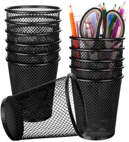 oneant 12Pcs Black Pen Holder for Desk Pencil Holder Metal Mesh Pen Pot for Office Home Classroom Stationary Supplies