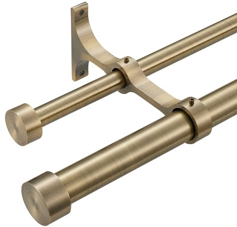 Lwiiom Double Curtain Rods with Aluminum End Cap and Full Surround Brackets,1Front and 5/8 Back Rod,Adjustable between 72 to 144 Inches (6-12 Feet), Antique Bronze Double Window Drapery Rod