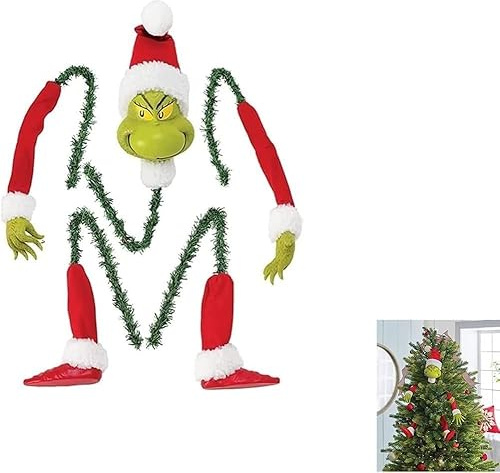 GINGER TECH 5 Stück Grinch Weihnachtsbaumschmuck Ornament, Weihnachtsbaum Grinchs Elfenkopf, Arme und Beine für Weihnachtsbaum, gestohlene Weihnachtselfe gefüllter Kranz Girlande Ornamente