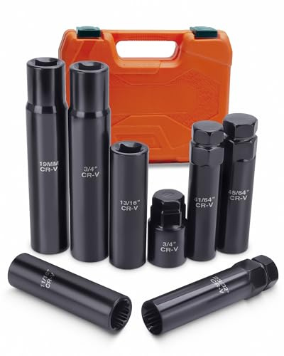 Lug Nut Socket Set, 8PC SAE & Metric Wheel Lock Removal Key Kit for Spline And Spike Lug Nuts, Locking Lug Nut Removal Tool for Aftermarket & Factory Wheels, High Strength CR-V Steel Material