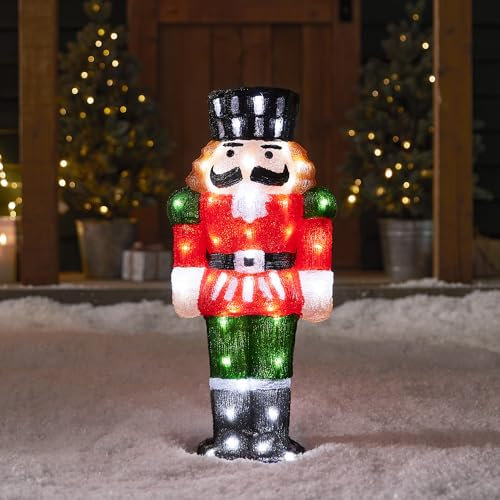 Lights4fun 2er Set 60cm LED Acryl Nussknacker Figur innen und außen Weihnachtsfigur Weihnachtsdeko Weihnachtsbeleuchtung Außen