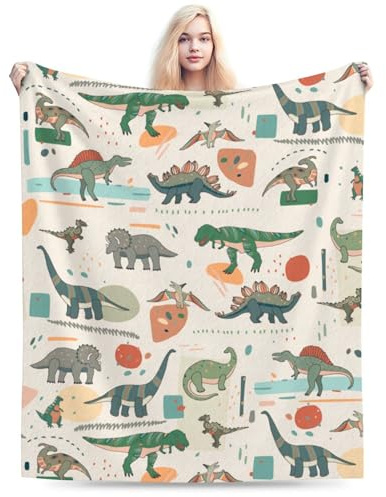amepay Coperta in flanella con dinosauro, accogliente coperta in pile per casa, camera da letto, soggiorno, ufficio, dormitorio, morbida, confortevole, leggera, 127 x 152,4 cm, regalo per ragazzo,