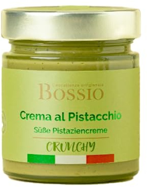 Bossio Feinkost Crunchy - Crema de pistacho siciliano, crema de pistacho crujiente, alternativa al pistacho y pasta de pistacho con proteínas
